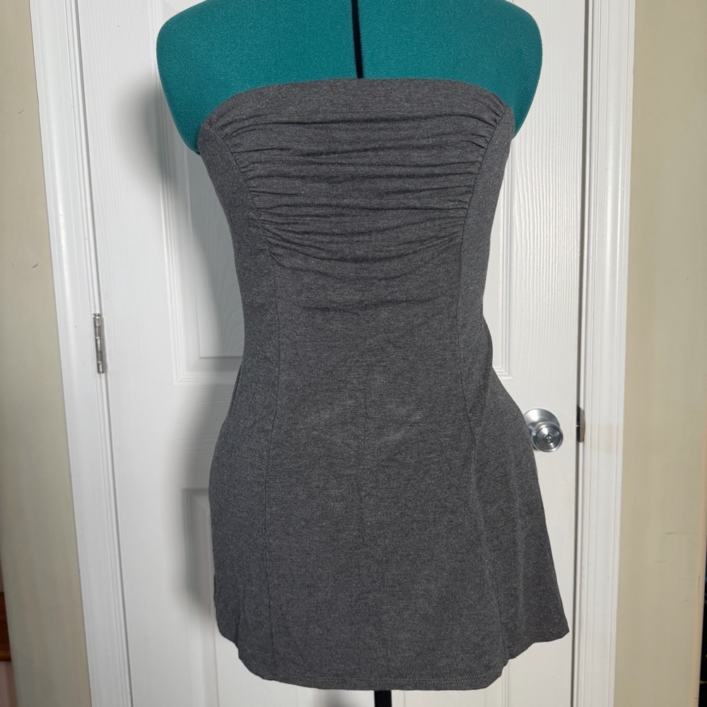 Strapless Ruched Dark Gray Charcoal Bodycon Summer Spring Mini Dress